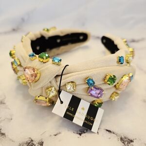 Lele Sadoughi Veronica Mixed Crystal Bow Headband in Pastel Latte